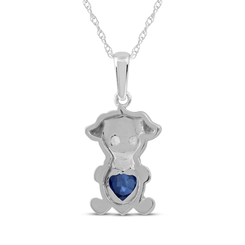 Main Image 3 of Heart-Shaped Blue Lab-Created Sapphire & White Lab-Created Sapphire Puppy Necklace Sterling Silver 18"