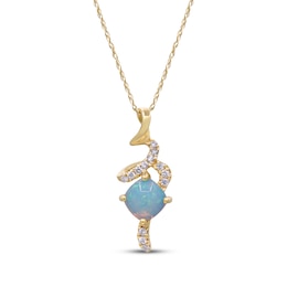Cushion-Cut Opal & Diamond Ribbon Necklace 1/6 ct tw 10K Yellow Gold 18"