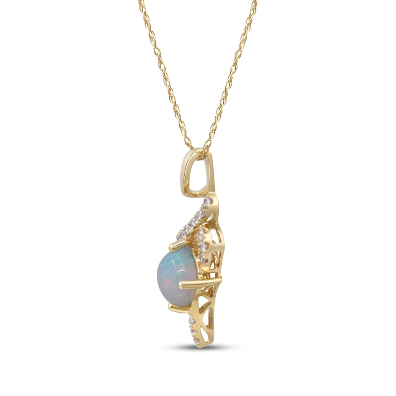Main Image 2 of Cushion-Cut Opal & Diamond Ribbon Necklace 1/6 ct tw 10K Yellow Gold 18&quot;