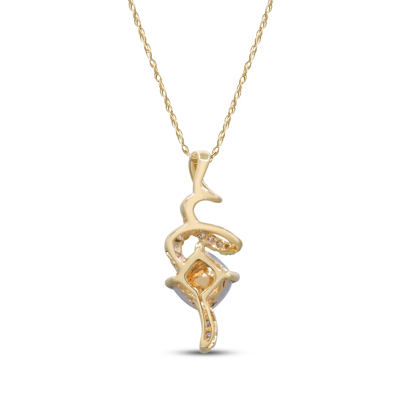 Main Image 3 of Cushion-Cut Opal & Diamond Ribbon Necklace 1/6 ct tw 10K Yellow Gold 18&quot;