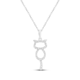 Diamond Cat Silhouette Necklace 1/6 ct tw Sterling Silver 18"
