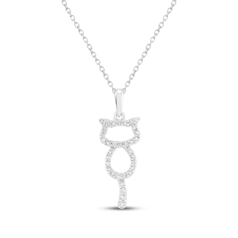 Main Image 1 of Diamond Cat Silhouette Necklace 1/6 ct tw Sterling Silver 18&quot;