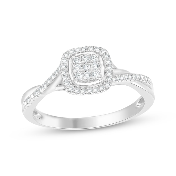 Multi-Diamond Cushion Halo Promise Ring 1/5 ct tw Sterling Silver