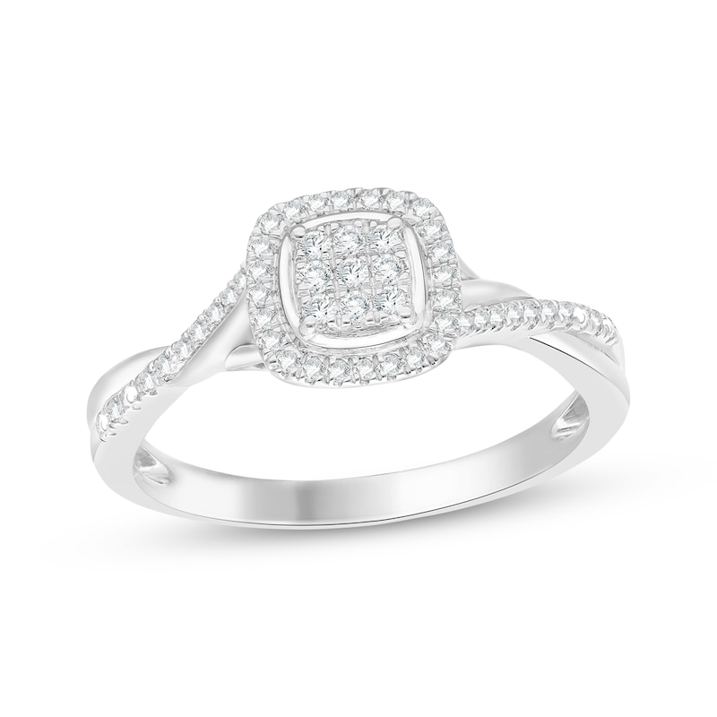 Main Image 1 of Multi-Diamond Cushion Halo Promise Ring 1/5 ct tw Sterling Silver