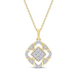 Multi-Diamond Cushion Center Open Halo Necklace 1/5 ct tw 10K Yellow Gold 18"