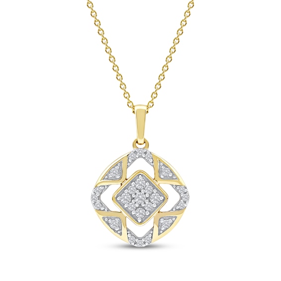 Multi-Diamond Cushion Center Open Halo Necklace 1/5 ct tw 10K Yellow Gold 18"