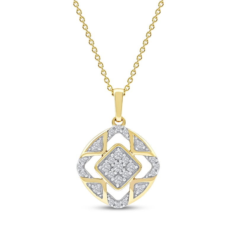 Main Image 1 of Multi-Diamond Cushion Center Open Halo Necklace 1/5 ct tw 10K Yellow Gold 18&quot;