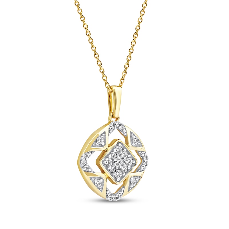 Main Image 2 of Multi-Diamond Cushion Center Open Halo Necklace 1/5 ct tw 10K Yellow Gold 18&quot;