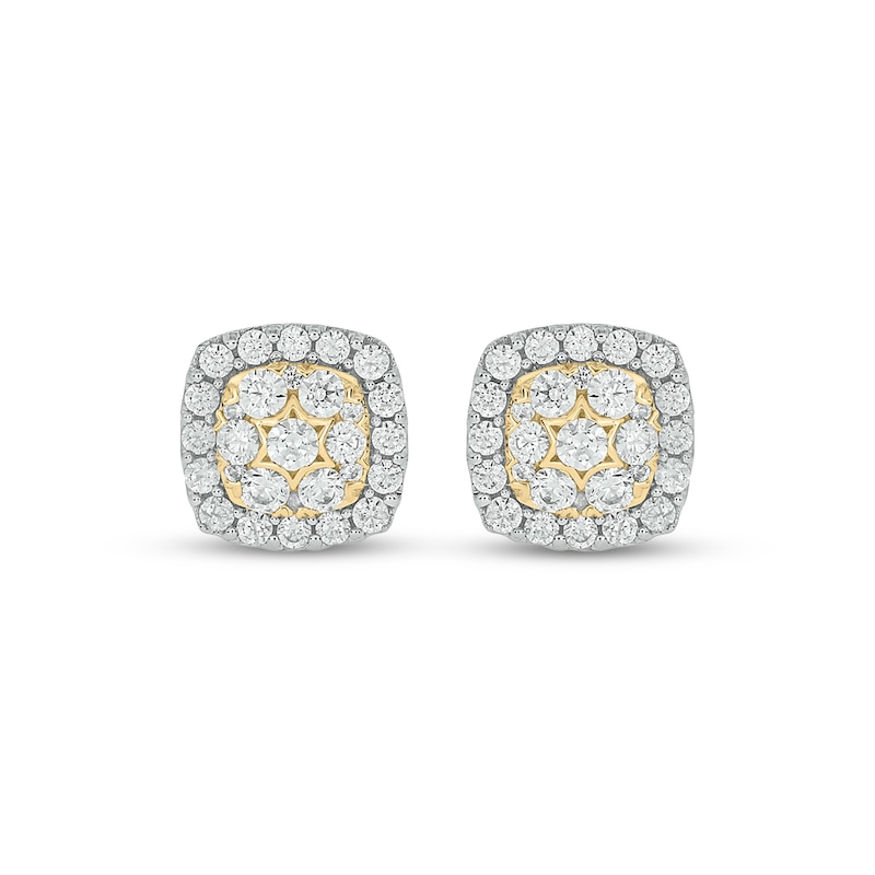 Main Image 2 of Multi-Diamond Cushion Halo Stud Earrings 1 ct tw 10K Yellow Gold