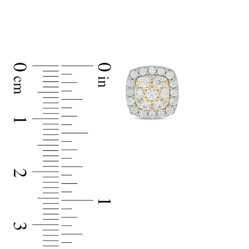 Main Image 3 of Multi-Diamond Cushion Halo Stud Earrings 1 ct tw 10K Yellow Gold