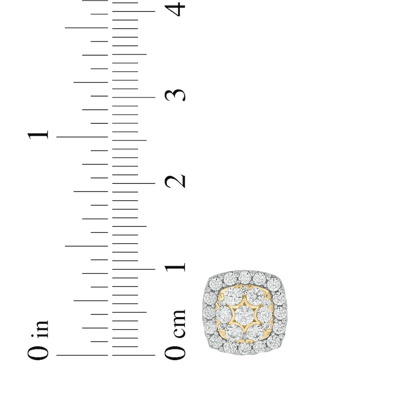 Main Image 4 of Multi-Diamond Cushion Halo Stud Earrings 1 ct tw 10K Yellow Gold