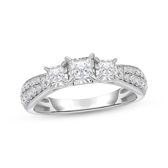 Memories Moments Magic Princess-Cut Diamond Three-Stone Engagement Ring 1 ct tw 14K White Gold