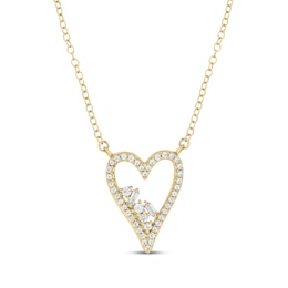 Baguette & Round-Cut Diamond Heart Outline Necklace 1/4 ct tw 10K Yellow Gold 18"