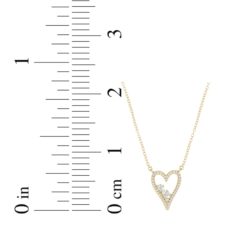 Main Image 3 of Baguette & Round-Cut Diamond Heart Outline Necklace 1/4 ct tw 10K Yellow Gold 18"
