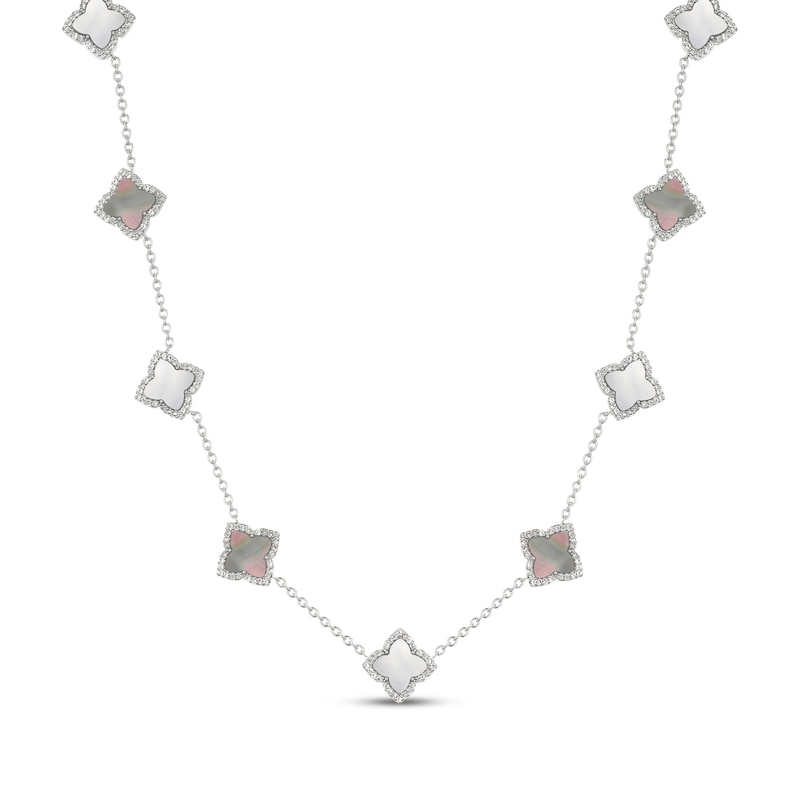 Main Image 1 of STUDIO BY KAY Clover-Shaped Mother-of-Pearl & White Lab-Created Sapphire Necklace Sterling Silver 18"