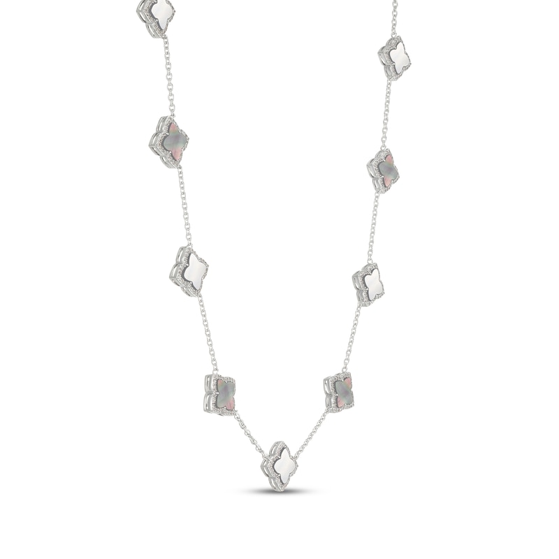Main Image 2 of STUDIO BY KAY Clover-Shaped Mother-of-Pearl & White Lab-Created Sapphire Necklace Sterling Silver 18"