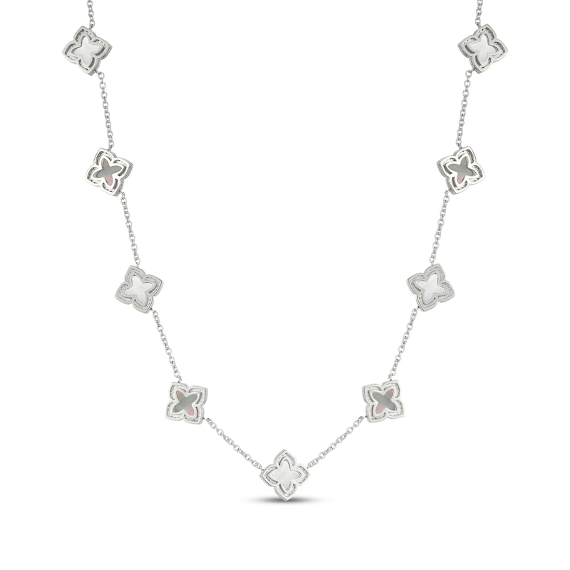 Main Image 3 of STUDIO BY KAY Clover-Shaped Mother-of-Pearl & White Lab-Created Sapphire Necklace Sterling Silver 18"