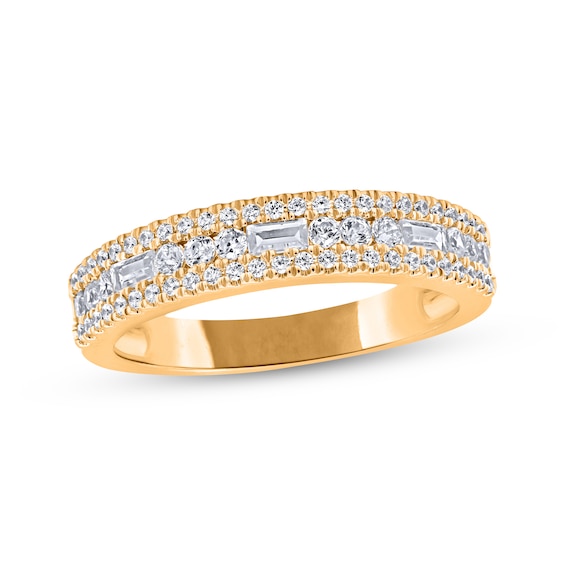 Now + Forever Baguette & Round-Cut Diamond Three-Row Anniversary Ring 1/2 ct tw 14K Yellow Gold