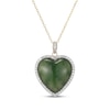 Thumbnail Image 1 of Jade & Diamond Heart Necklace 1/4 ct tw 14K Yellow Gold 18"
