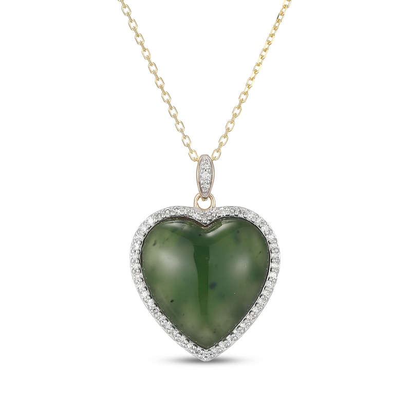 Main Image 1 of Jade & Diamond Heart Necklace 1/4 ct tw 14K Yellow Gold 18"
