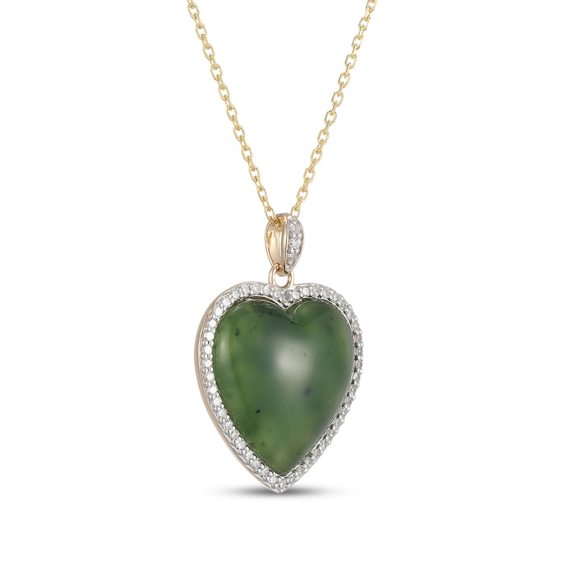 Main Image 2 of Jade & Diamond Heart Necklace 1/4 ct tw 14K Yellow Gold 18"