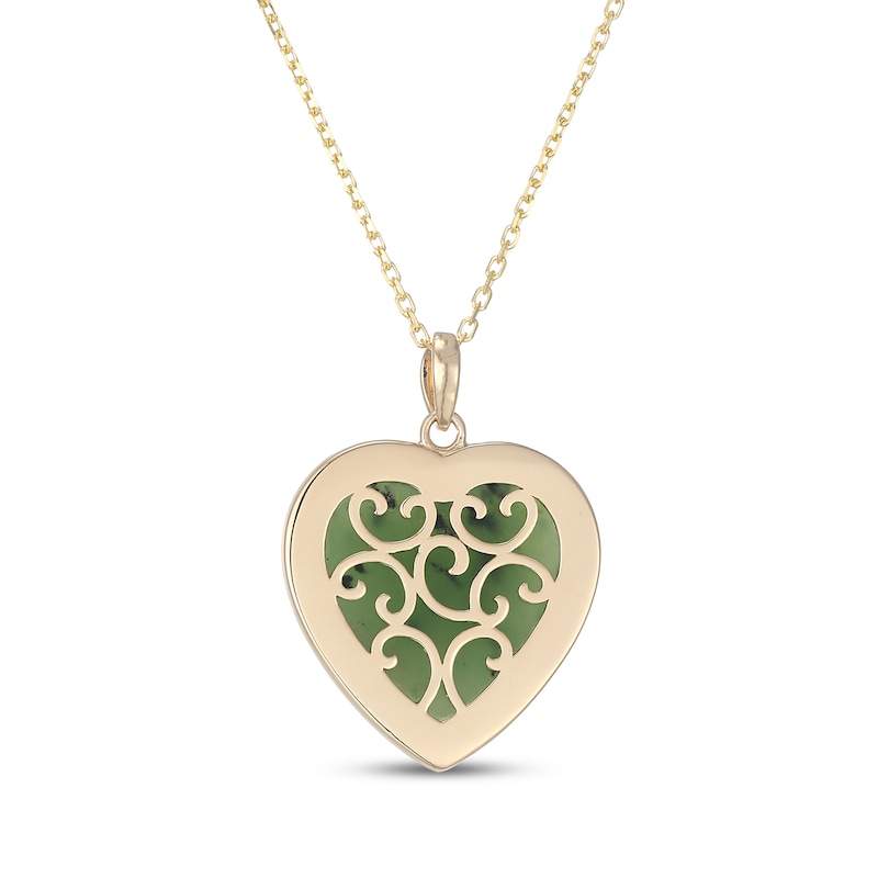 Main Image 3 of Jade & Diamond Heart Necklace 1/4 ct tw 14K Yellow Gold 18"