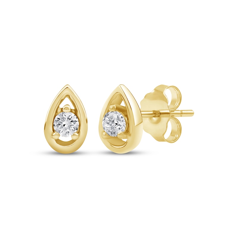 Main Image 1 of Diamond Solitaire Teardrop Stud Earrings 1/10 ct tw 10K Yellow Gold (I/I2)