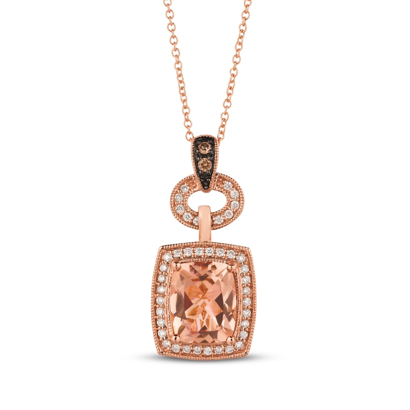 Main Image 1 of Le Vian Cushion-Cut Morganite Halo Necklace 1/4 ct tw Diamonds 14K Strawberry Gold 18"
