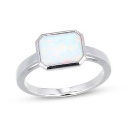 STUDIO BY KAY Emerald-Cut Lab-Created Opal Bezel-Set Solitaire Ring Sterling Silver