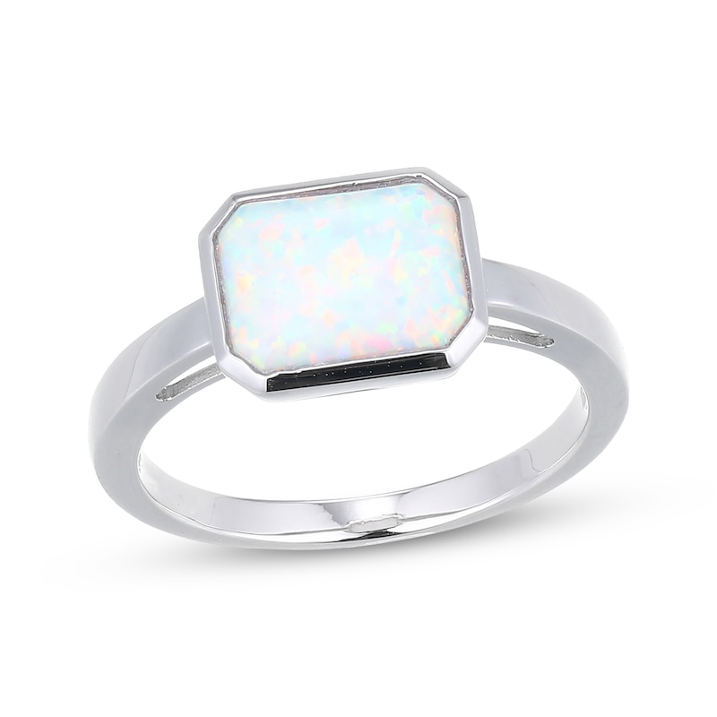 Main Image 1 of STUDIO BY KAY Emerald-Cut Lab-Created Opal Bezel-Set Solitaire Ring Sterling Silver