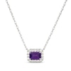 Thumbnail Image 1 of Emerald-Cut Amethyst & White Lab-Created Sapphire East-West Halo Necklace Sterling Silver 18"