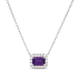 Emerald-Cut Amethyst & White Lab-Created Sapphire East-West Halo Necklace Sterling Silver 18"