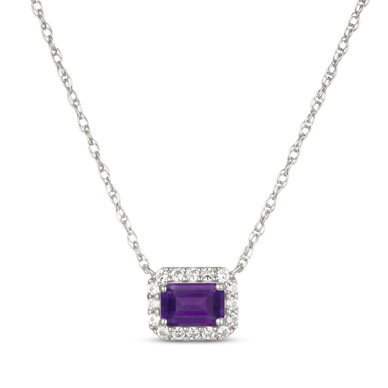 Main Image 1 of Emerald-Cut Amethyst & White Lab-Created Sapphire East-West Halo Necklace Sterling Silver 18"