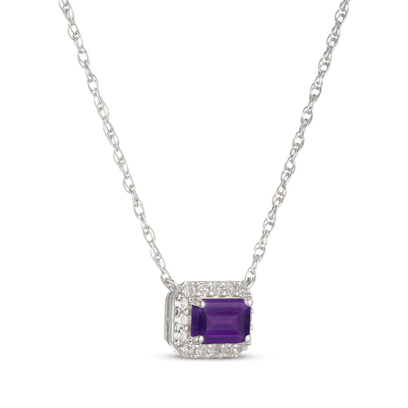 Main Image 2 of Emerald-Cut Amethyst & White Lab-Created Sapphire East-West Halo Necklace Sterling Silver 18"