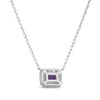 Thumbnail Image 3 of Emerald-Cut Amethyst & White Lab-Created Sapphire East-West Halo Necklace Sterling Silver 18"