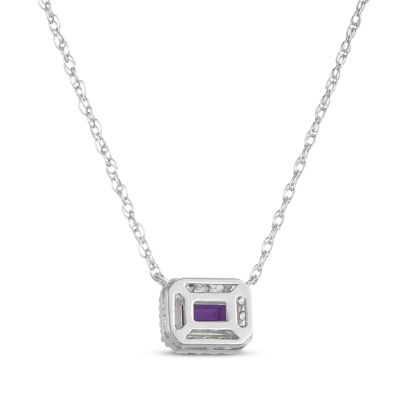 Main Image 3 of Emerald-Cut Amethyst & White Lab-Created Sapphire East-West Halo Necklace Sterling Silver 18"