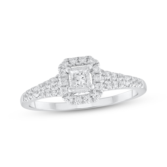 Princess-Cut Diamond Halo Engagement Ring 1/2 ct tw 10K White Gold