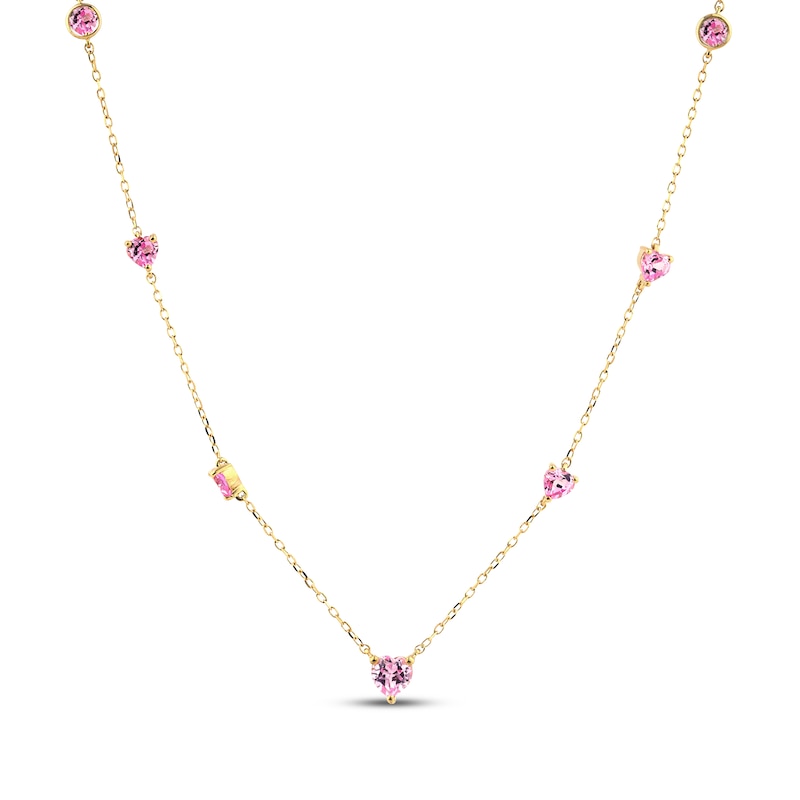 Main Image 1 of STUDIO BY KAY Heart-Shaped Pink Lab-Created Sapphire & White Lab-Created Sapphire Necklace 24K Yellow Gold Vermeil Sterling Silver 18"