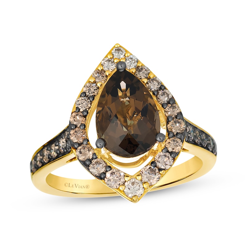 Main Image 1 of Le Vian Pear-Shaped Chocolate Quartz & Chocolate Ombré Diamonds Ring 3/4 ct tw 14K Honey Gold