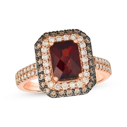 Le Vian Emerald-Cut Garnet Ring 7/8 ct tw Diamonds 14K Strawberry Gold