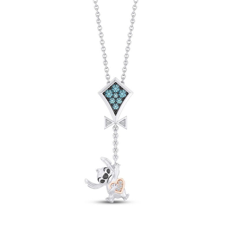 Main Image 1 of Disney Treasures Lilo & Stitch London Blue Topaz & Diamond Accent Kite Necklace Sterling Silver & 10K Rose Gold 19"
