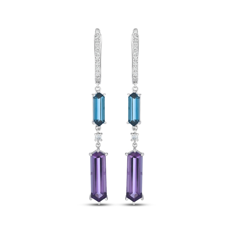Main Image 2 of Le Vian Hexagon-Cut Blue Topaz & Amethyst Drop Earrings 1/8 ct tw Diamonds 14K Vanilla Gold