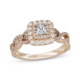 Neil Lane Desert Diamonds Princess-Cut Double Halo Engagement Ring 1 ct tw 14K Yellow Gold