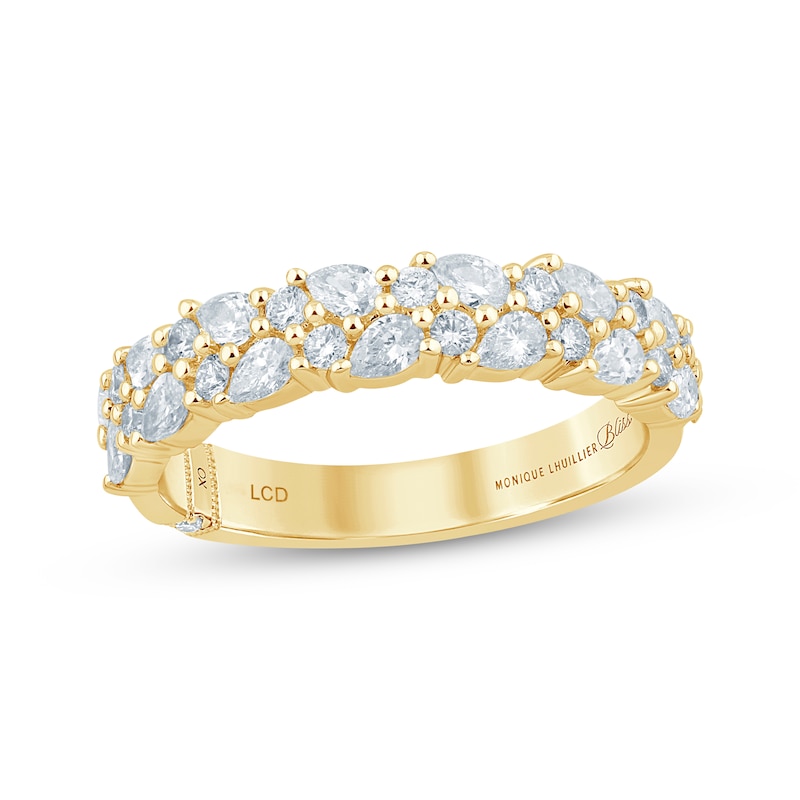 Main Image 1 of Monique Lhuillier Bliss Pear-Shaped & Round-Cut Lab-Grown Diamond Two-Row Anniversary Ring 3/4 ct tw 18K Yellow Gold