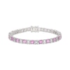 Thumbnail Image 1 of Square-Cut Pink Lab-Created Sapphire & Baguette-Cut White Lab-Created Sapphire Line Bracelet Sterling Silver 7.25"