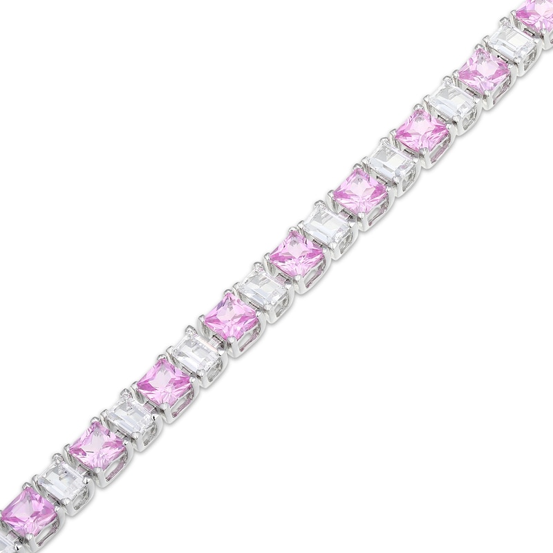 Main Image 2 of Square-Cut Pink Lab-Created Sapphire & Baguette-Cut White Lab-Created Sapphire Line Bracelet Sterling Silver 7.25"