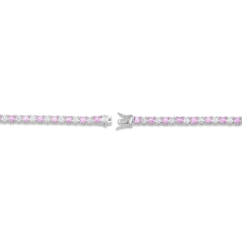 Main Image 3 of Square-Cut Pink Lab-Created Sapphire & Baguette-Cut White Lab-Created Sapphire Line Bracelet Sterling Silver 7.25"