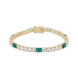 STUDIO BY KAY Baguette-Cut Lab-Created Emerald & White Lab-Created Sapphire Bracelet 24K Yellow Gold Vermeil Sterling Silver 7.25"