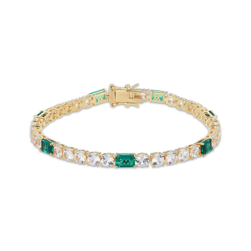 Main Image 1 of STUDIO BY KAY Baguette-Cut Lab-Created Emerald & White Lab-Created Sapphire Bracelet 24K Yellow Gold Vermeil Sterling Silver 7.25"