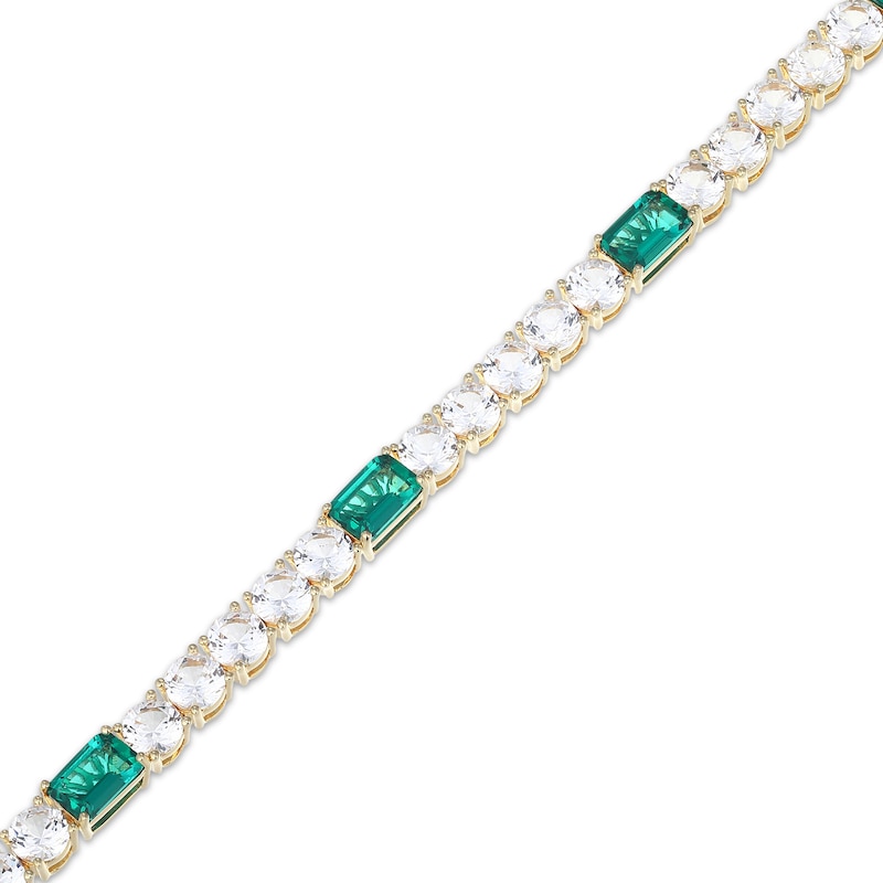 Main Image 2 of STUDIO BY KAY Baguette-Cut Lab-Created Emerald & White Lab-Created Sapphire Bracelet 24K Yellow Gold Vermeil Sterling Silver 7.25"